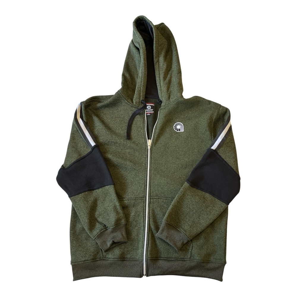 Akademiks Men's Zip-Up Hoodie – Size 2XL – Olive Green Colorblock Streetwear